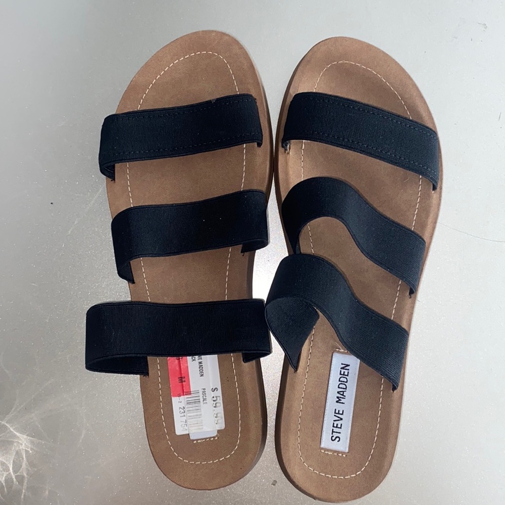 Steve Madden Black Strap Slide On sandals New With Tags 10